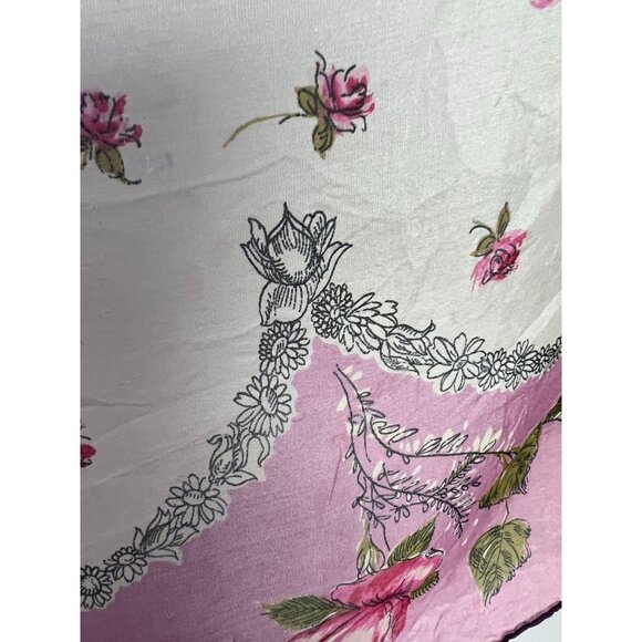 Vintage 60s Floral Handkerchief Scarf Pink & White Delicate Print - Picture 12 of 16